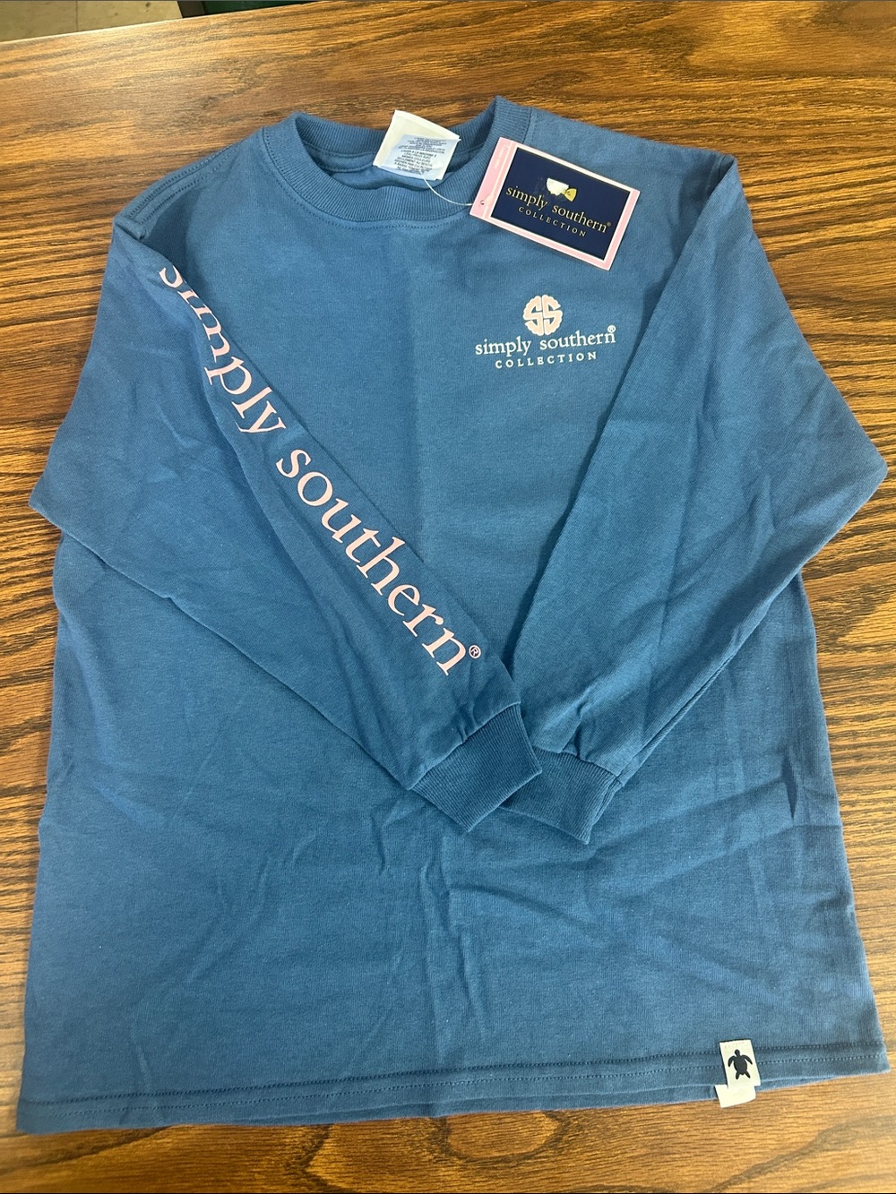 Simply Southern Blue Long Sleeve Tee with Pink Logo